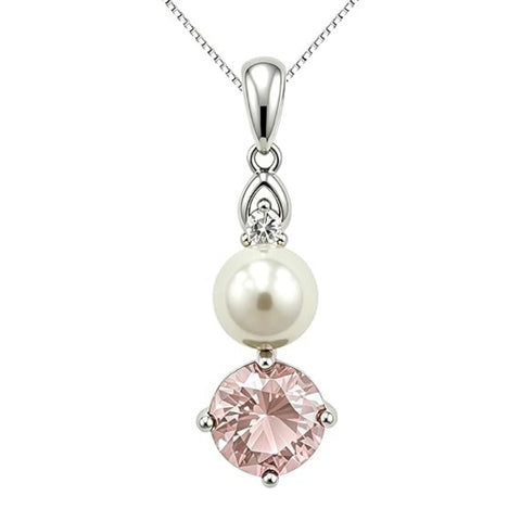 14K Gold Plated Birthstone 8MM  Round Pearl Pendant Necklace for Women