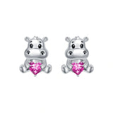 Sterling Silver Birthstone Otter Hippo Stud Earrings