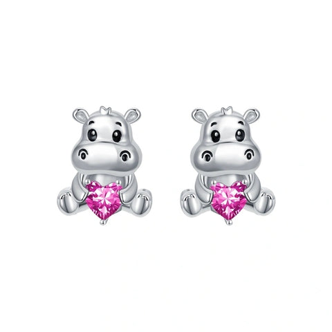 Sterling Silver Birthstone Otter Hippo Stud Earrings