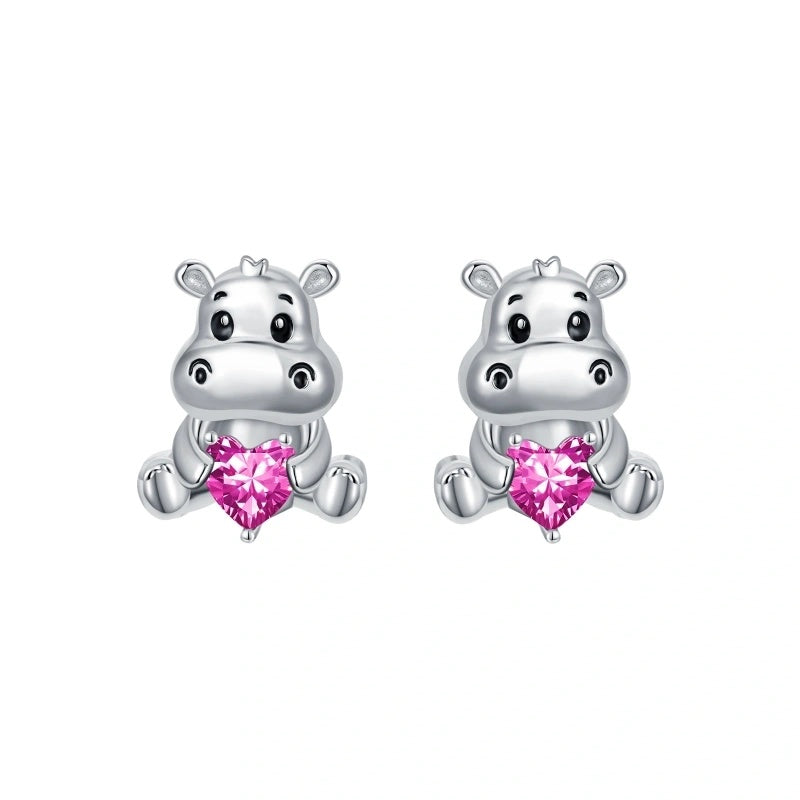 Sterling Silver Birthstone Otter Hippo Stud Earrings