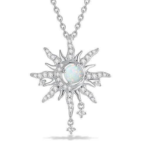 Sterling Silver Birthstone Sun Moon Pendant Necklace for Women