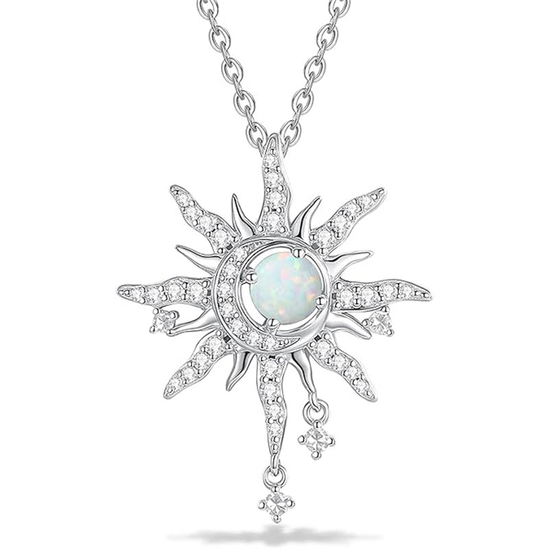 Sterling Silver Birthstone Sun Moon Pendant Necklace for Women