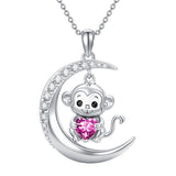 Sterling Silver Birthstone Monkey Pendant Necklace Jewelry Gifts for Women