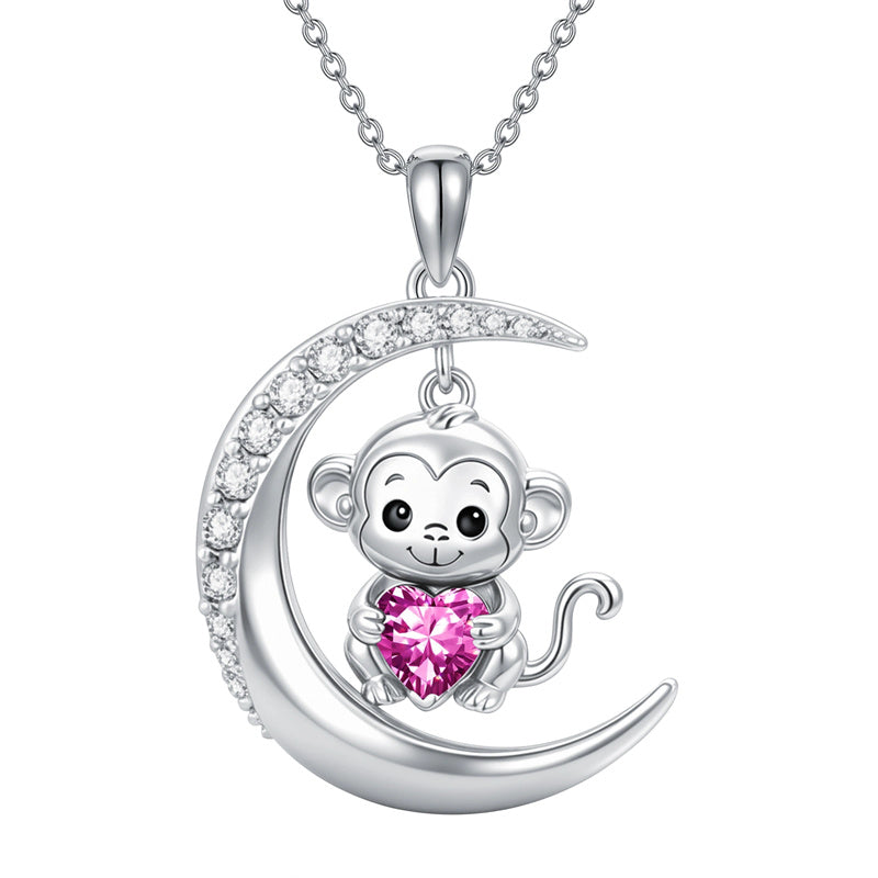Sterling Silver Birthstone Monkey Pendant Necklace Jewelry Gifts for Women