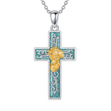 Sterling Silver Turquoise Personalized Engraved 12 Month Birth Flower Cross Pendant Necklace