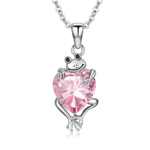 Sterling Silver Heart Birthstone Frog Pendant Necklace