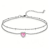 Sterling Silver Birthstone Double Layer Anklet for Beach Weddings, Summer Vacations & Pool Parties