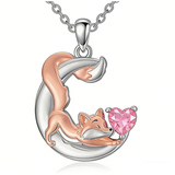 Sterling Silver 12 Month Birthstone Fox Pendant Necklace for Women