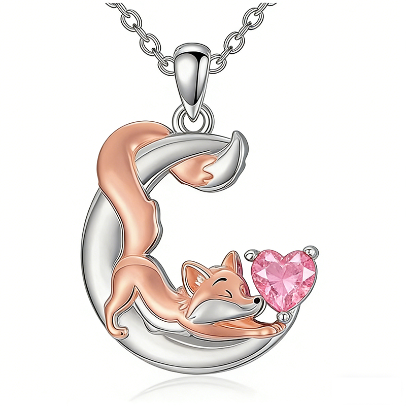 Sterling Silver 12 Month Birthstone Fox Pendant Necklace for Women