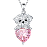 Sterling Silver Synthetic Birthstone Dog Pendant Necklace