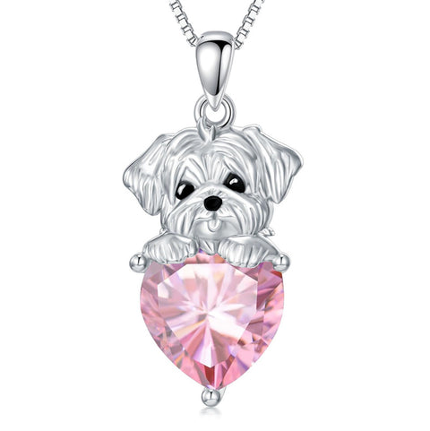 Dog Pendant Necklace with Synthetic Birthstone Silver Dog Necklace Gift for Women Girl