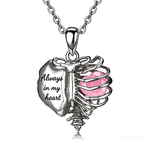 Sterling Silver Black Heart Skeleton Necklace With Engraved