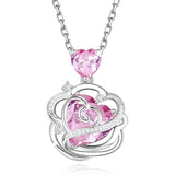Sterling Silver Thornless Pulse Heart Birthstone  Rose Pendant Necklace