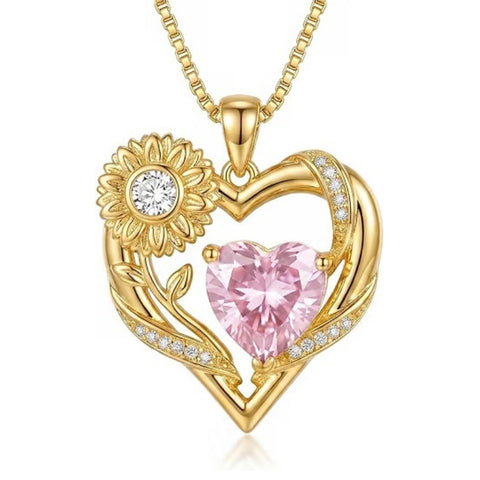 14K Gold Plated Birthstone  Sunflower Pendant Necklace for Women  Anniversary Christmas Birthday Gift