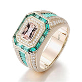 Sterling Silver 10K 14K 18K Gold Emerald Cut Gemstone Engagement Ring Wedding Anniversary Ring for Men