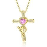 14K Gold Plated Birthstone Butterfly  Cross Pendant Necklace Anniversary Birthday for Her