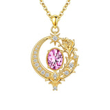 14K Gold Plated  Birthstone Rose Flower Necklace  Birthday Christmas Jewelry Gift