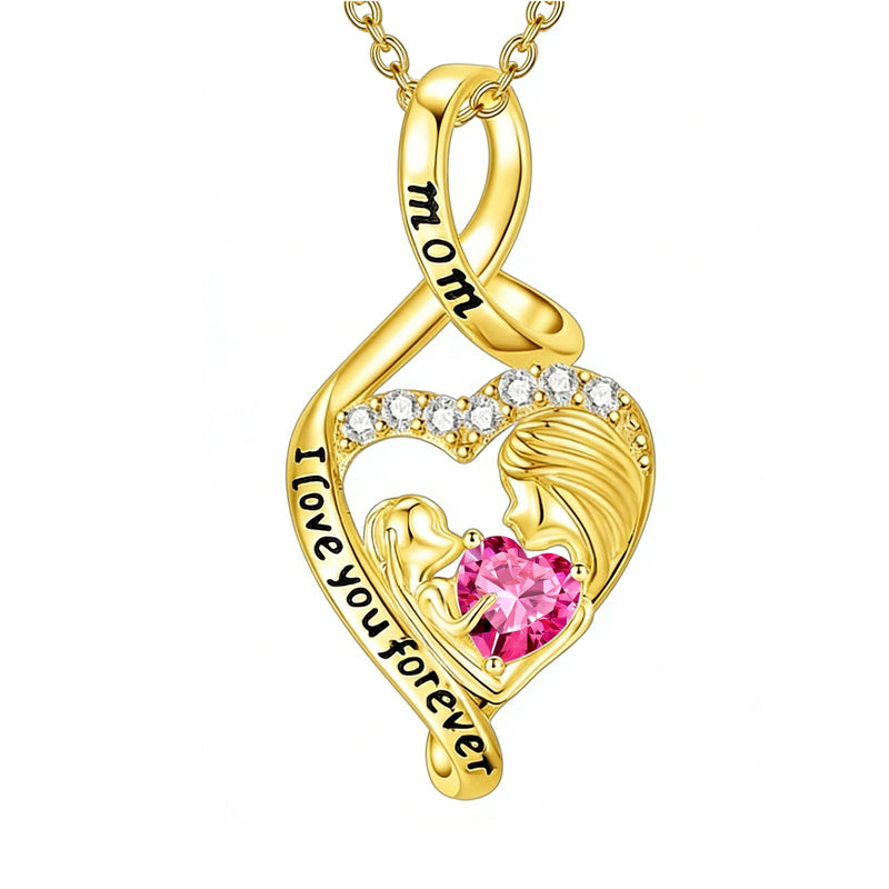 10K 14K 18K Yellow Gold 12 Months Birthstone  Infinity Mother Daughter Pendant Necklace
