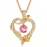 14K Gold Plated Round Birthstone Rose Flower Pendant Necklace for Women