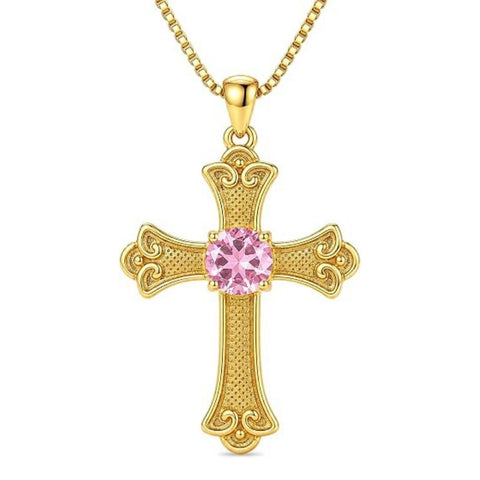 14K Gold Plated  Birthstone Cross Necklace  Pendant Necklace Mother's Day Birthday Gifts for Women