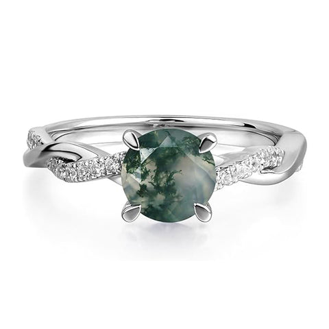 Sterling Silver 7x7mm Round Cut Gemstone Twist Infinity Engagement Ring for Women