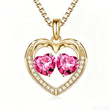 14K Gold Plated Double Heart Birthstone Necklace Anniversary Birthday Gifts for Women