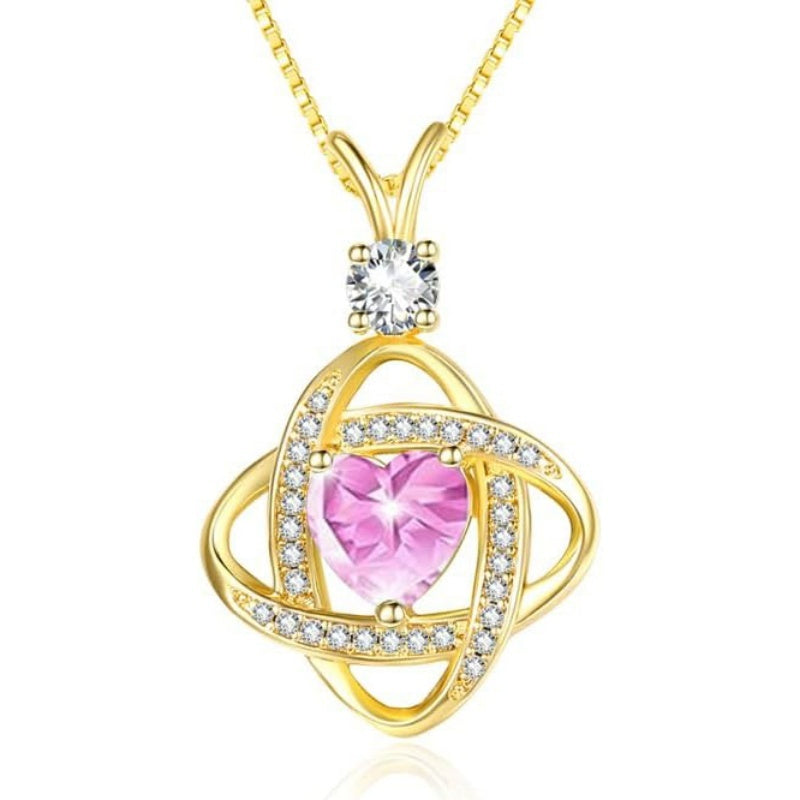 14K Gold Plated Heart Birthstone Infinity Pendant Necklace for Women Anniversary Christmas Birthday Gifts