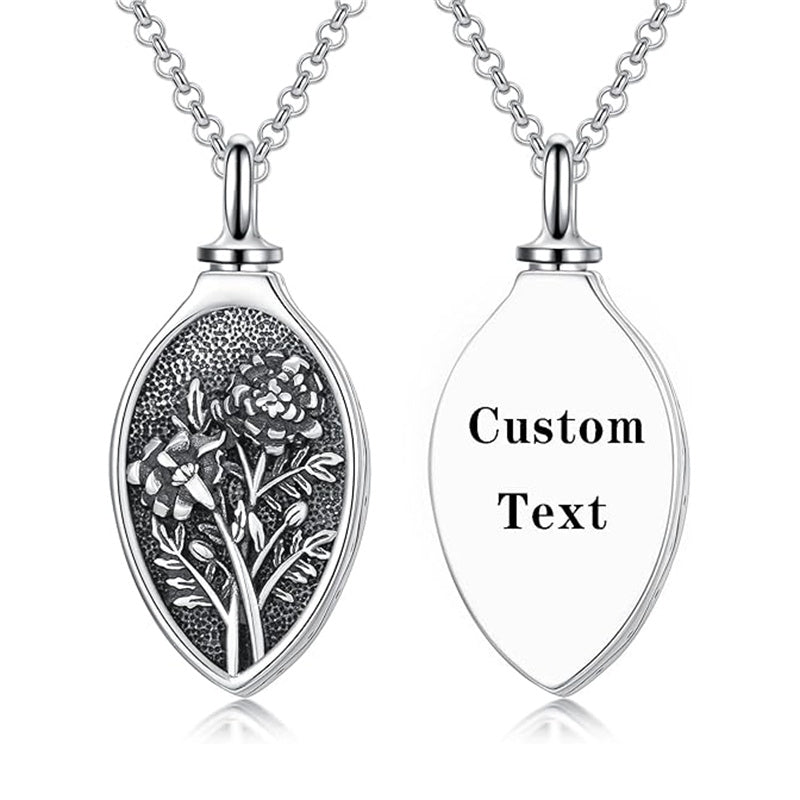 Sterling Silver 12 Month Birth Flower Urn Necklace for Ashes