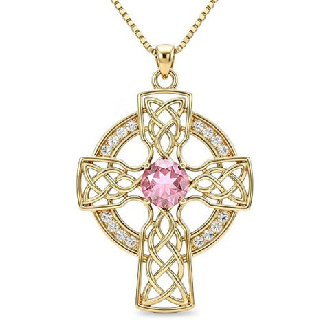14K Gold Plated Birthstone Celtic Knotwork Cross Necklace for Women