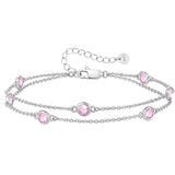 Sterling Silver Round Birthstone Double Layer Anklet