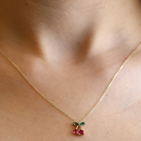 14K Gold Cherry Necklace Tiny Cherry Necklace Valentine's Day Gift Birthday Gift For Women