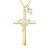 14K Gold Plated Birthstone Rose Cross Necklace for Women Faith Jewelry Gift