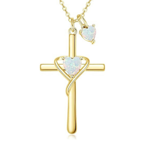 14K Gold Plated Birthstone Rose Cross Necklace for Women Faith Jewelry Gift
