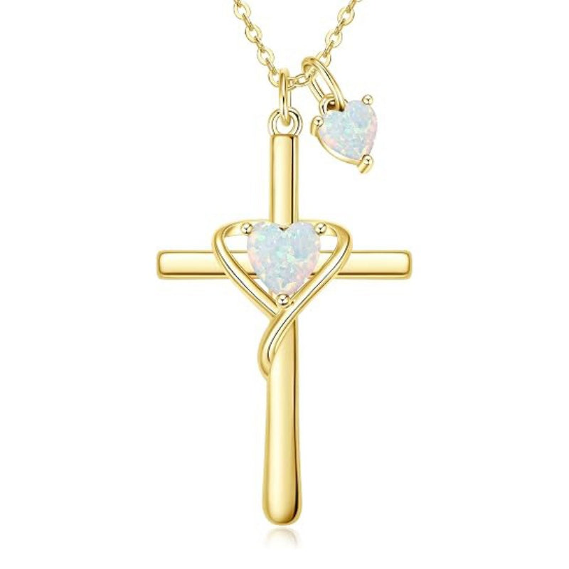 14K Gold Plated Birthstone Rose Cross Necklace for Women Faith Jewelry Gift