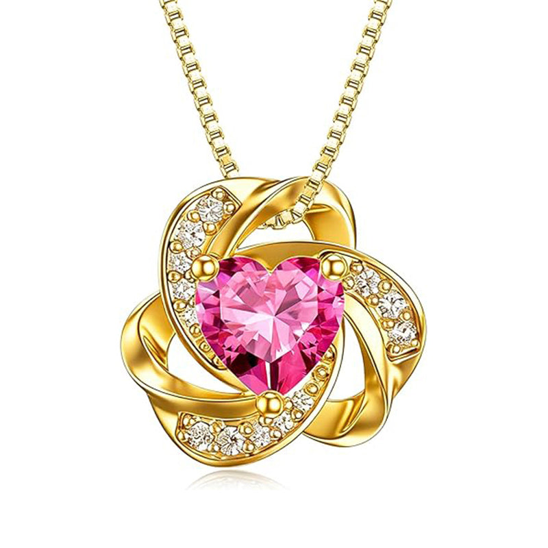 10K 14K 18K Gold 12 Months Birthstones  Love Knot Pendant Necklace