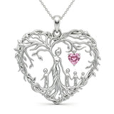 Sterling Silver Heart Pendant Birthstone Tree of Life Mother Child Family Necklace