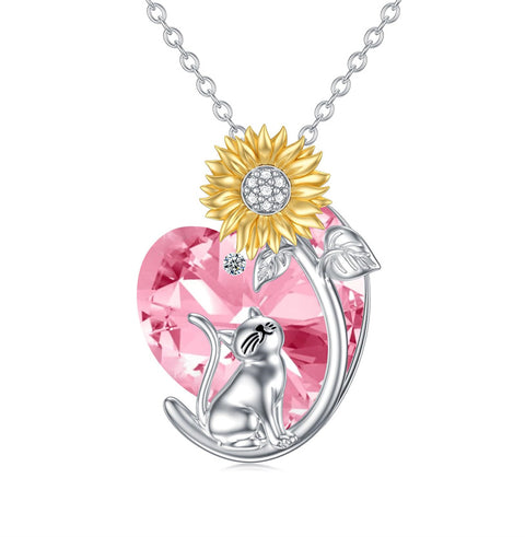 Sterling Silver Birthstone Cat Necklace Crystal Dog Necklace for Women Birthday Mothers Day Jewelry Gifts