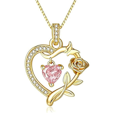 14K  Gold Plated Birthstone Rose Butterfly Pendant Necklace Everyday Jewelry Birthday Christmas Gift