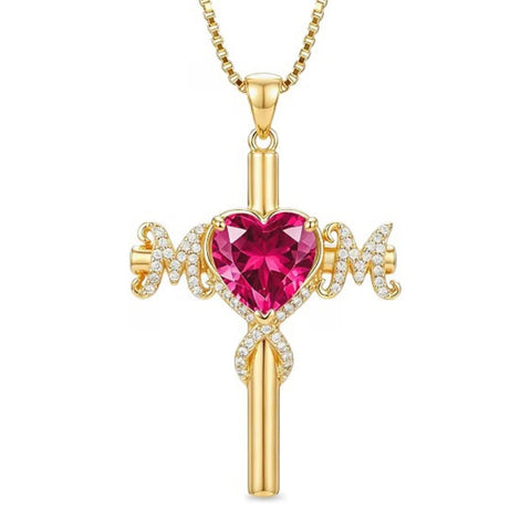 14K Gold Plated  Birthstone Cross Necklace  Pendant Necklace Mother's Day Birthday Gifts for Women