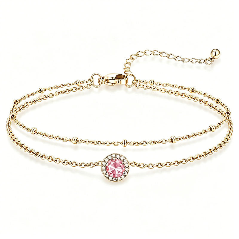 Sterling Silver Birthstone Double Layer Anklet for Beach Weddings, Summer Vacations & Pool Parties