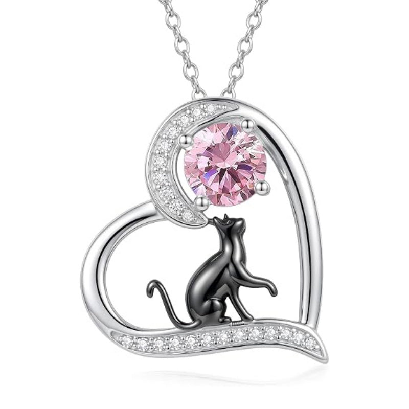 Sterling Silver Birthstone Cat Pendant Necklace Jewelry Christmas Birthday Gifts for Women