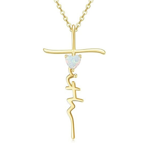 Cross Faith Heart 14K Gold Plated  Birthstone Necklaces for Women