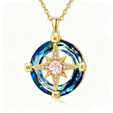 14K Gold Plated Crystal Compass Pendant Necklace Graduation Jewelry Inspirational Travel Valentine's Day Gift
