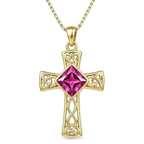 14K Gold Plated  Birthstone Cross Necklace  Pendant Necklace Mother's Day Birthday Gifts for Women