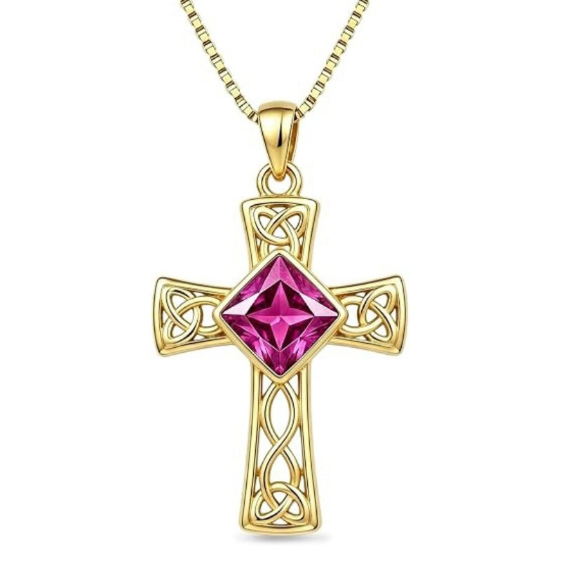 14K Gold Plated  Birthstone Cross Necklace  Pendant Necklace Mother's Day Birthday Gifts for Women