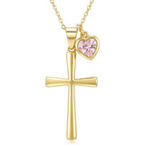 14K Gold  Plated Birthstone Cross Faith Necklace for Women