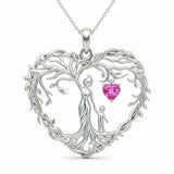 Sterling Silver Heart Pendant Birthstone Tree of Life Mother Child Family Necklace
