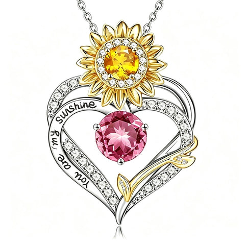 14K Gold Plated Birthstone Sunflower Pendant Necklace Anniversary Birthday Gifts for Women