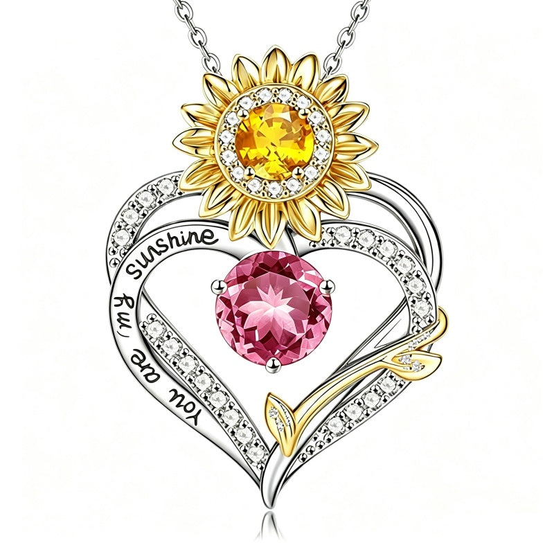 14K Gold Plated Birthstone Sunflower Pendant Necklace Anniversary Birthday Gifts for Women