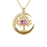 10K 14K 18K Gold Birthstone Tree of Life Pendant Necklace Engraved with I Love You Always & Forever